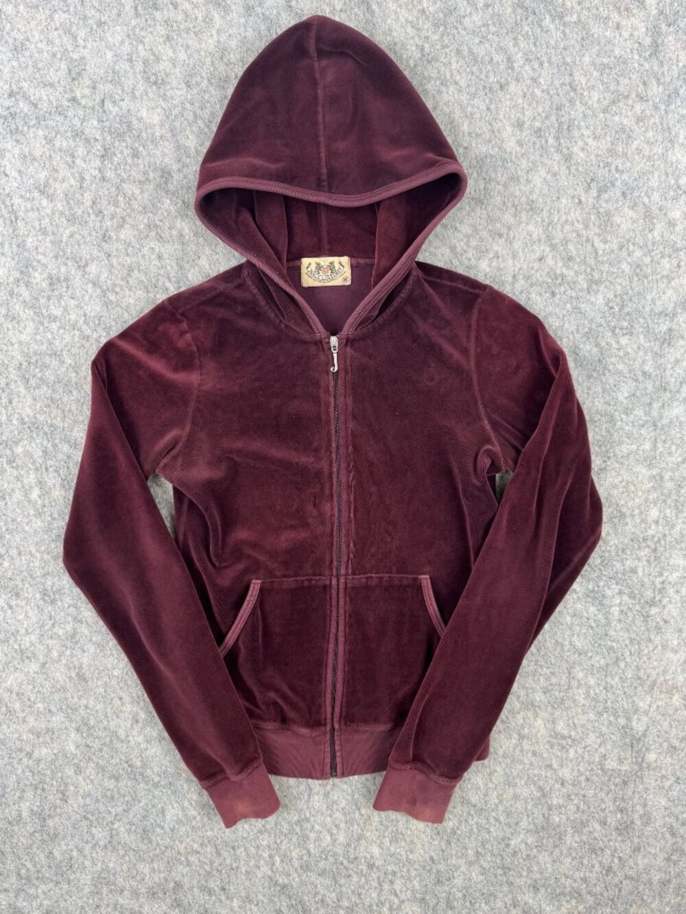 Juicy Couture Hoodie Full Zip Sz M Burgundy Maroon USA Y2K VTG